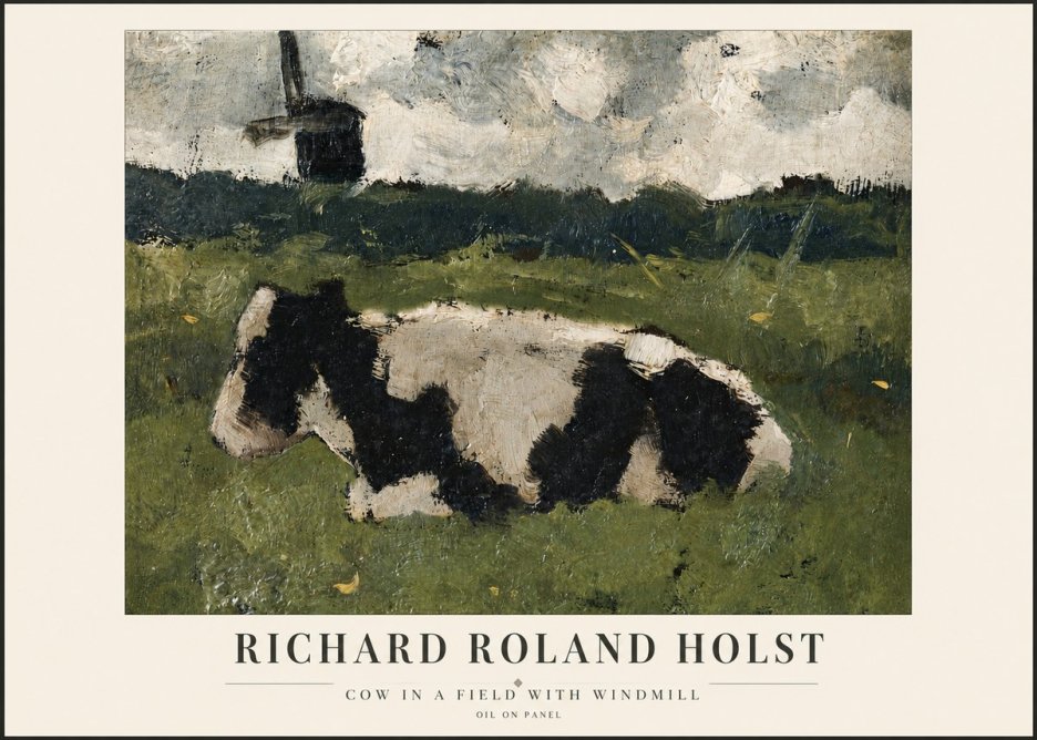 Richard Roland Holst Cow in a Field with Windmill No3 - Juliste