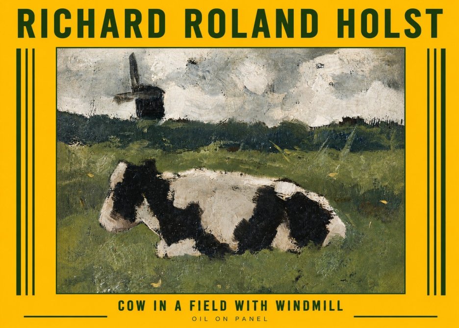 Richard Roland Holst Cow in a Field with Windmill No6 - Juliste