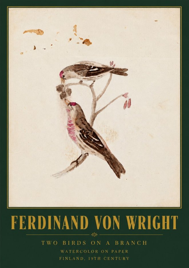 Ferdinand von Wright Two Birds on a Branch No3 - Juliste