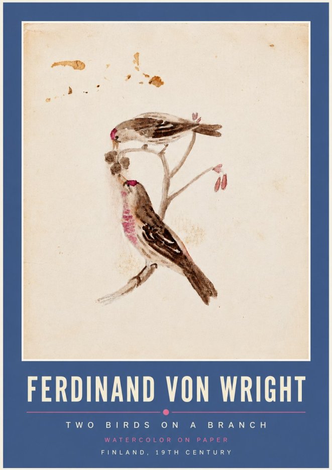 Ferdinand von Wright Two Birds on a Branch No4 - Juliste