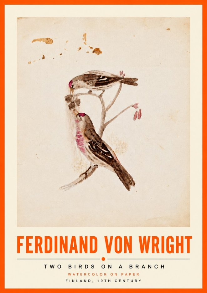 Ferdinand von Wright Two Birds on a Branch No5 - Juliste
