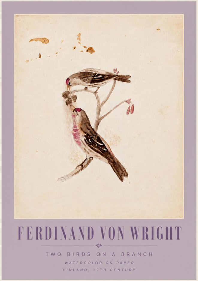 Ferdinand von Wright Two Birds on a Branch No6 - Juliste