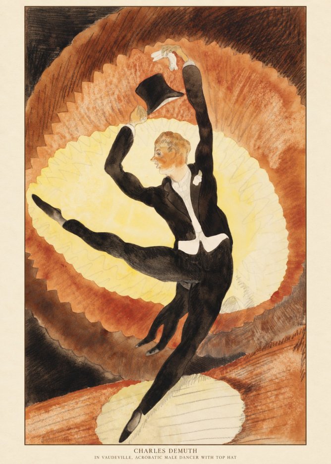 Charles Demuth In Vaudeville, Acrobatic Male Dancer with Top Hat No6 - Juliste