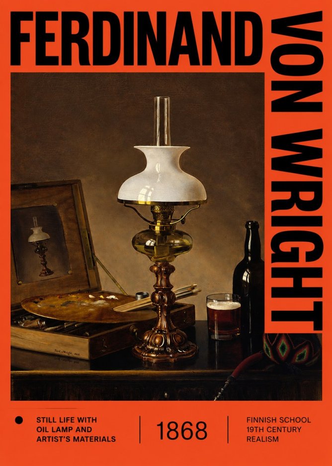 Ferdinand von Wright Still Life with Oil Lamp and Artist's Materials No2 - Juliste