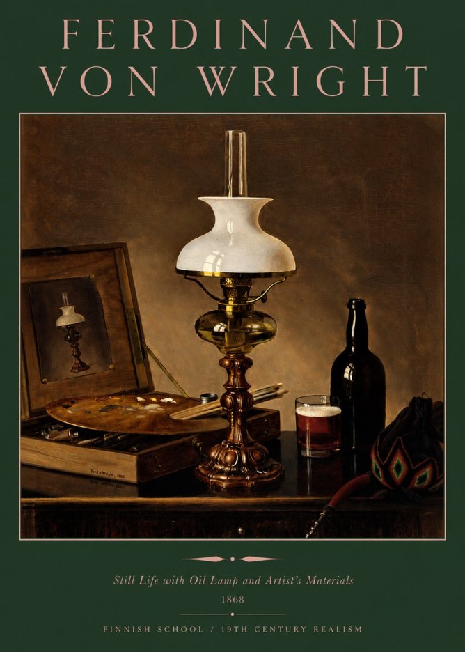 Ferdinand von Wright Still Life with Oil Lamp and Artist's Materials No3 - Juliste