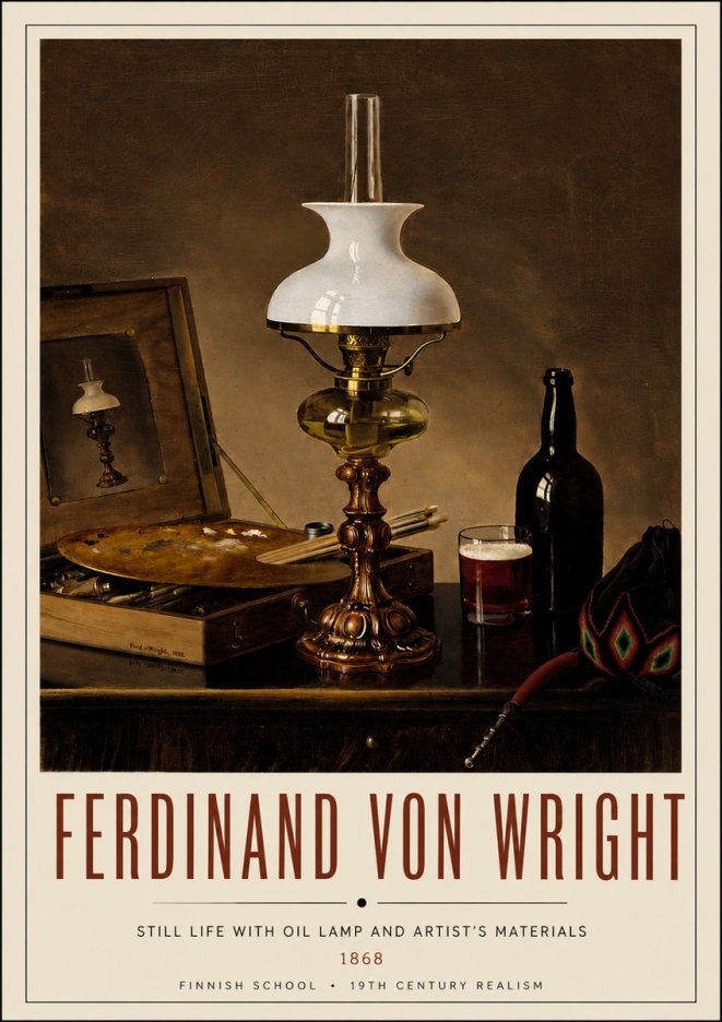 Ferdinand von Wright Still Life with Oil Lamp and Artist's Materials No4 - Juliste