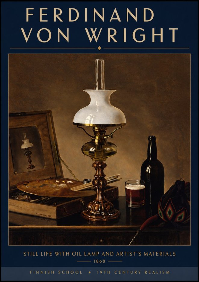 Ferdinand von Wright Still Life with Oil Lamp and Artist's Materials No5 - Juliste