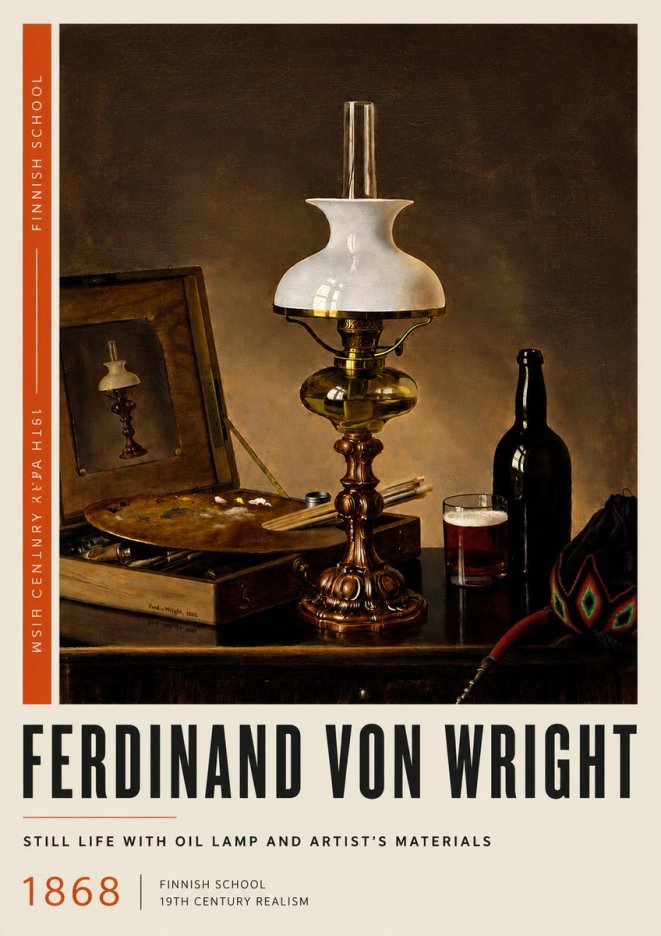 Ferdinand von Wright Still Life with Oil Lamp and Artist's Materials No6 - Juliste