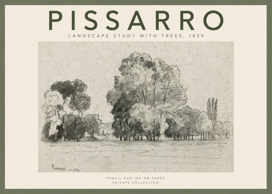 Pissarro Landscape Study with Trees No2 - Juliste
