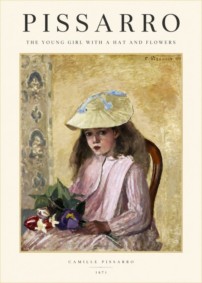 Pissarro The Young Girl with a Hat and Flowers No1 - Juliste