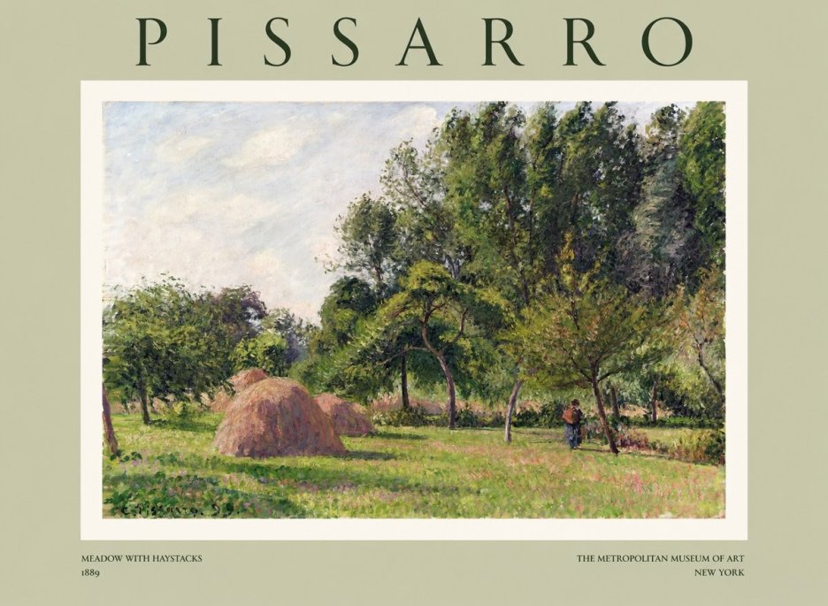 Pissarro Meadow with Haystacks No1 - Juliste