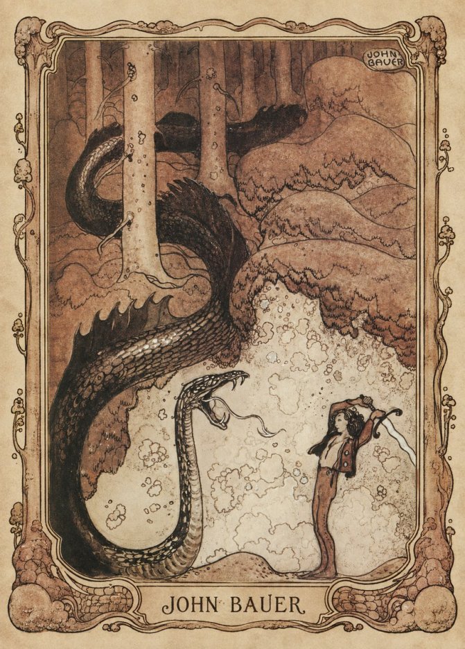 John Bauer The Boy and the Serpent No1 - Juliste