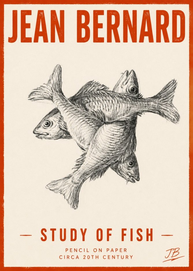Jean Bernard Study of Fish No5 - Juliste