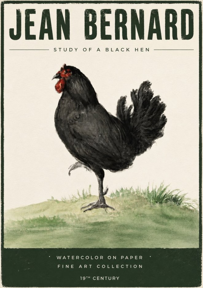 Jean Bernard Study of a Black Hen No5 - Juliste