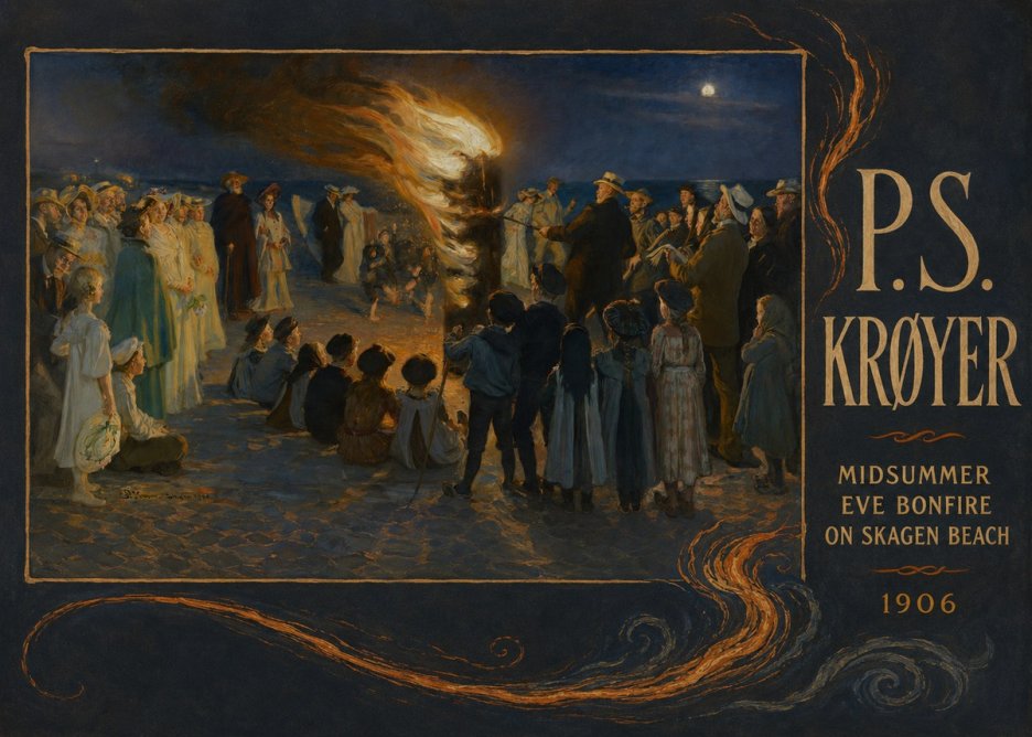 P.S. Krøyer Midsummer Eve Bonfire on Skagen Beach · 1906 No4 - Juliste