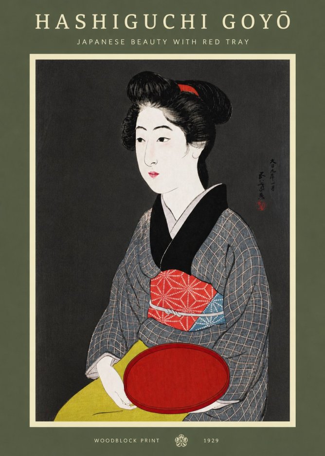 Hashiguchi Goyō Japanese Beauty with Red Tray No3 - Juliste
