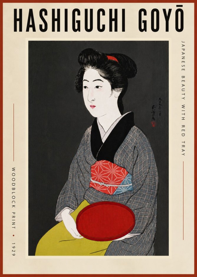Hashiguchi Goyō Japanese Beauty with Red Tray No5 - Juliste