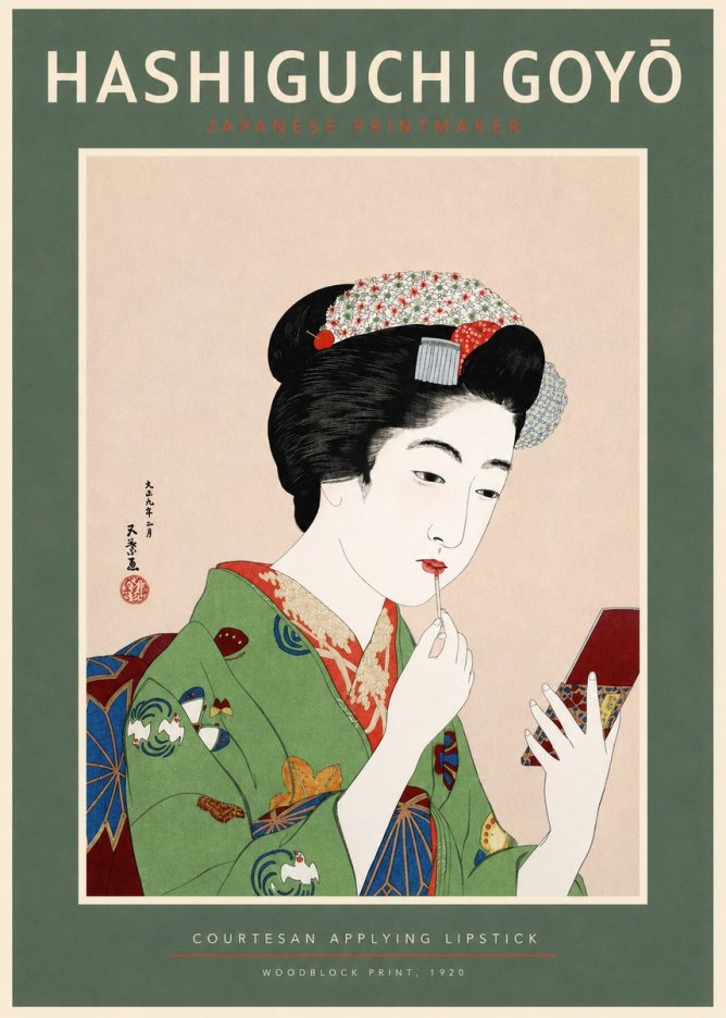 Hashiguchi Goyō Courtesan Applying Lipstick No2 - Juliste