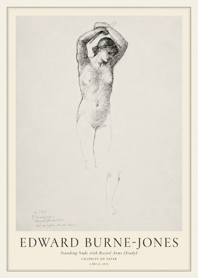 Edward Burne-Jones Standing Nude with Raised Arms (Study) No1 - Juliste