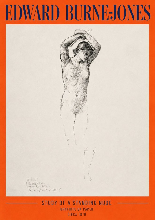Edward Burne-Jones Standing Nude with Raised Arms (Study) No2 - Juliste