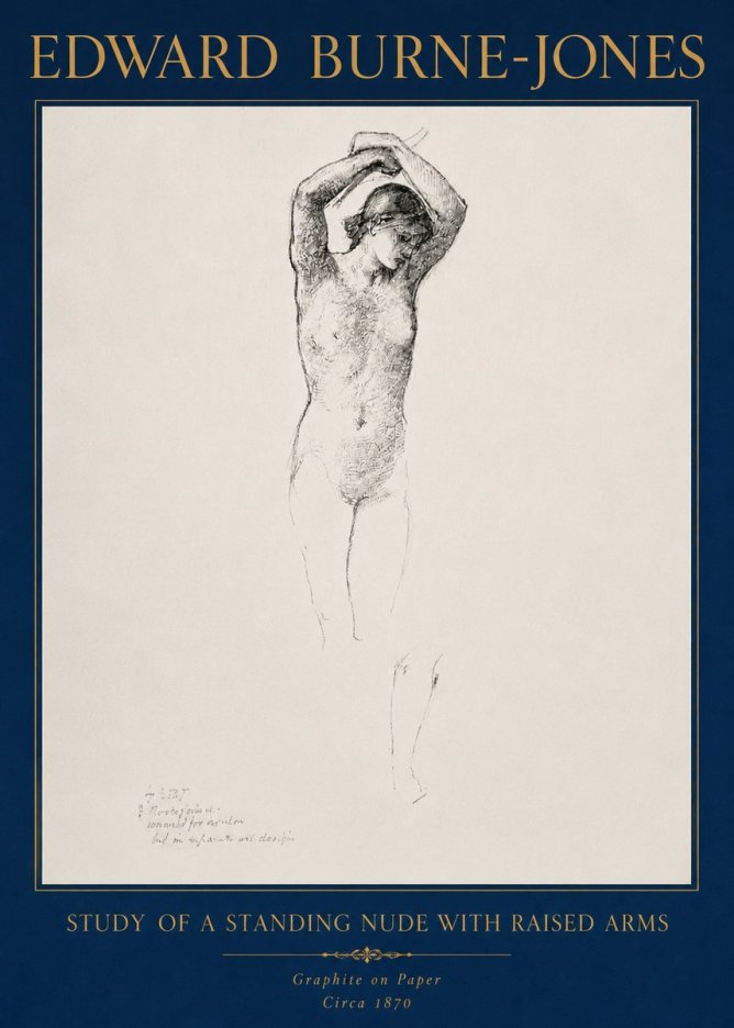 Edward Burne-Jones Standing Nude with Raised Arms (Study) No4 - Juliste