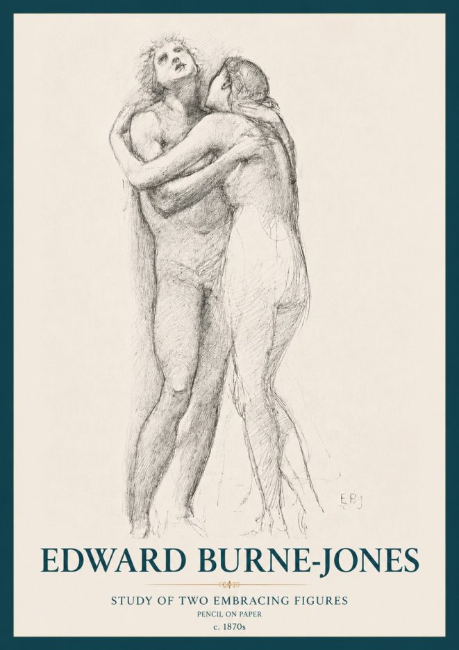 Edward Burne-Jones Study of Two Embracing Figures No3 - Juliste
