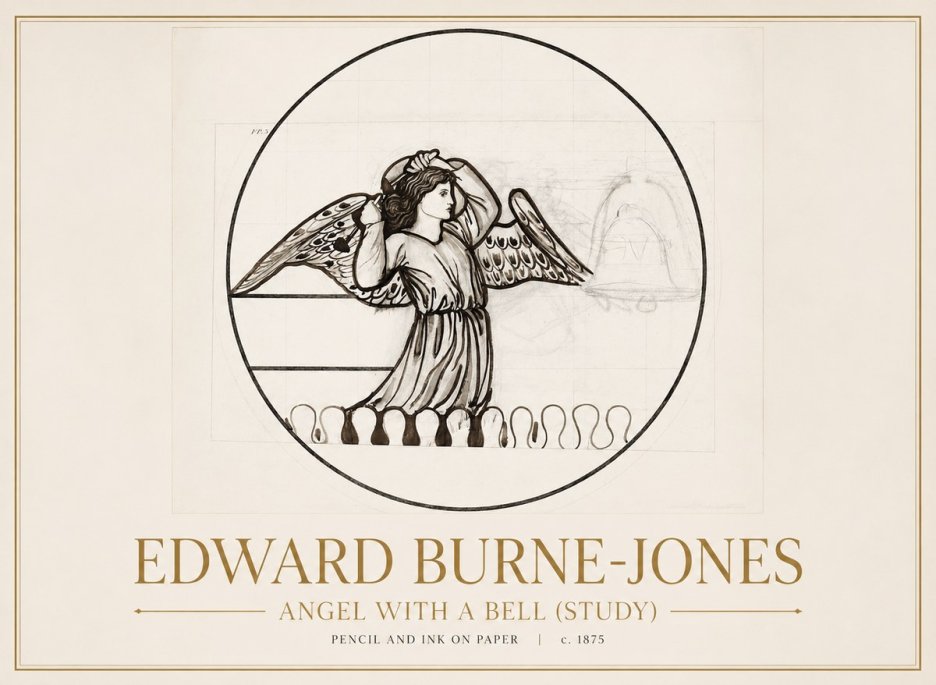 Edward Burne-Jones Angel with a Bell (Study) No1 - Juliste