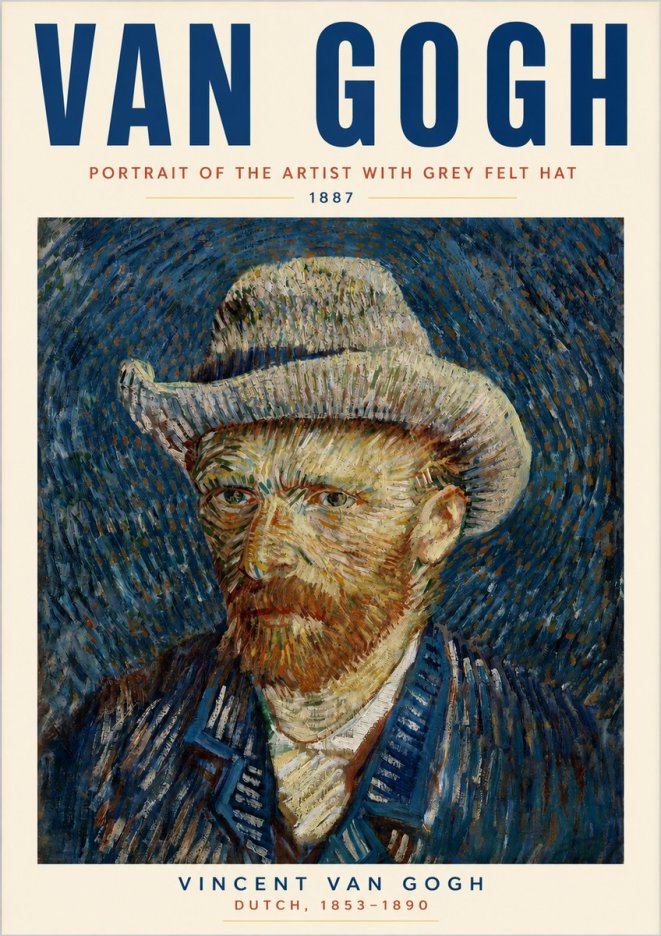 Van Gogh Portrait of the Artist with Grey Felt Hat No3 - Juliste