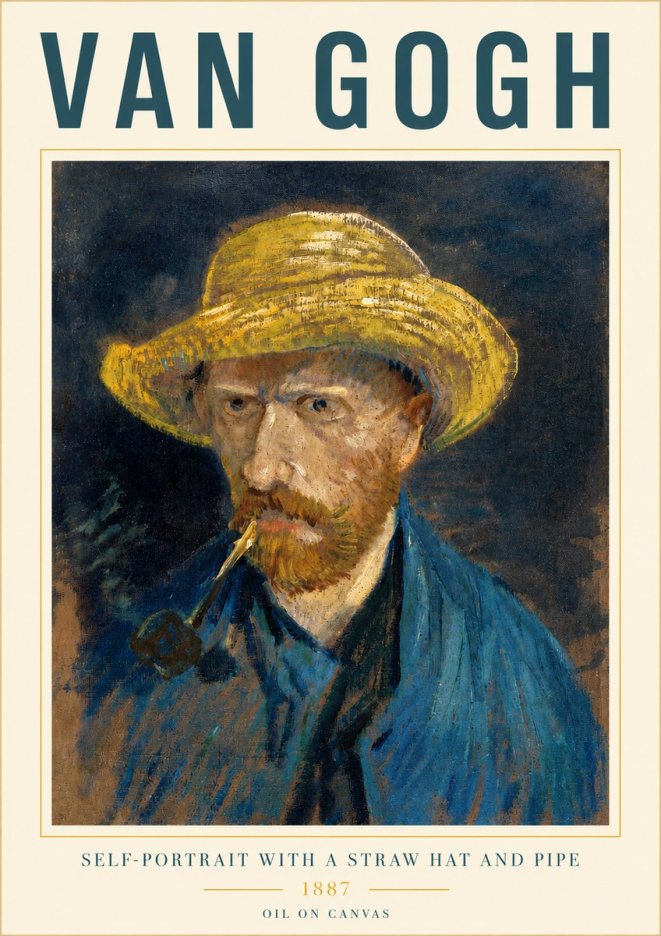 Van Gogh Self-portrait with a Straw Hat and Pipe No3 - Juliste