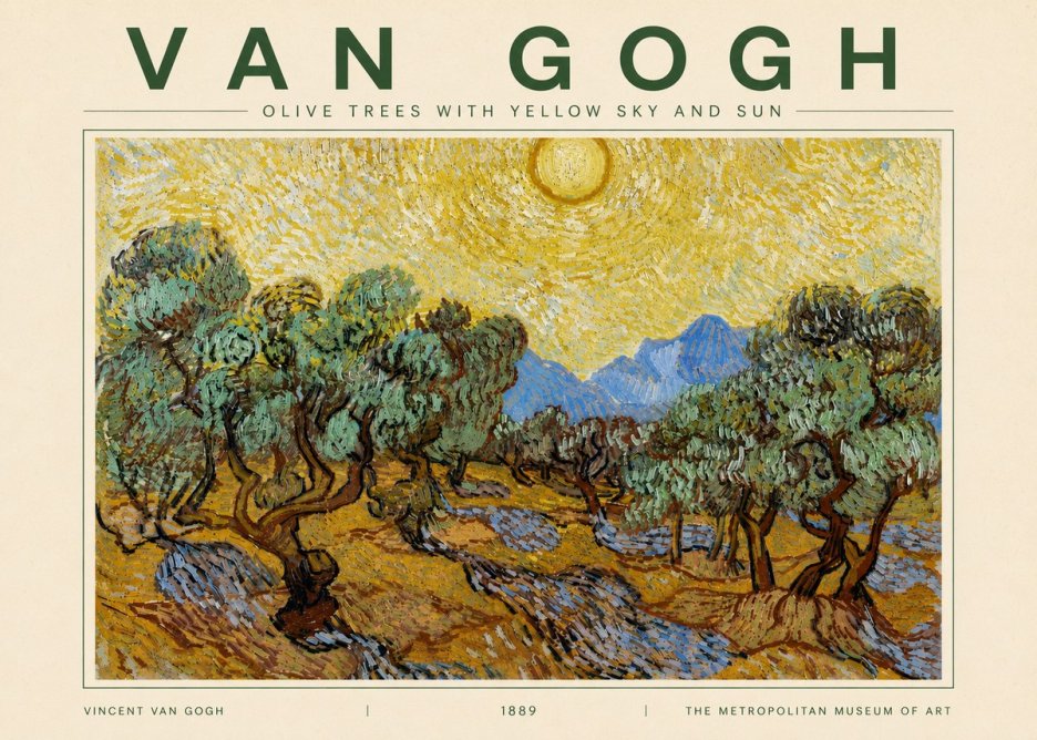 Van Gogh Olive Trees with Yellow Sky and Sun No4 - Juliste