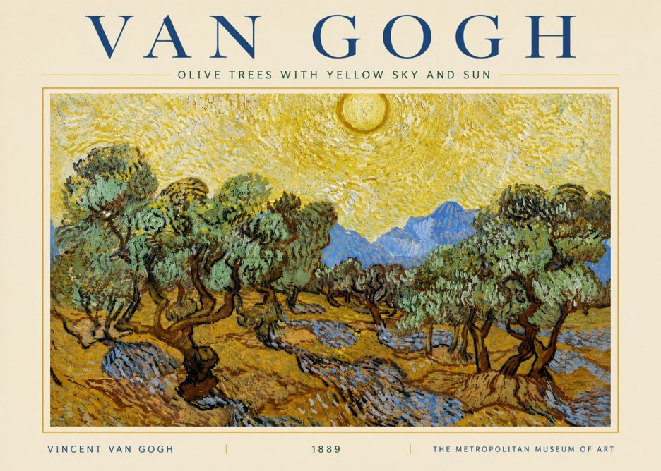 Van Gogh Olive Trees with Yellow Sky and Sun No5 - Juliste