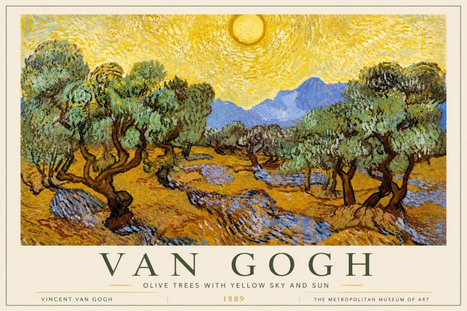 Van Gogh Olive Trees with Yellow Sky and Sun No6 - Juliste