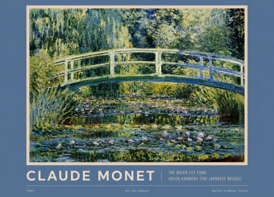 Monet The Water Lily Pond, Green Harmony (the Japanese Bridge) No2 - Juliste