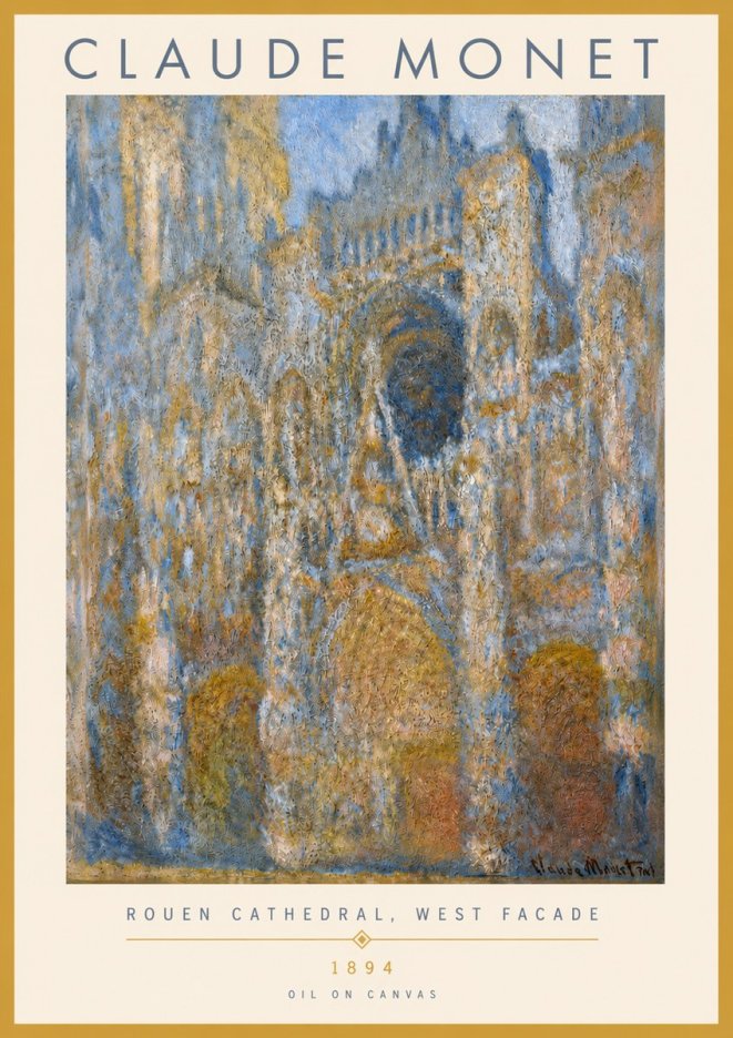 Monet Rouen Cathedral, West Facade No3 - Juliste
