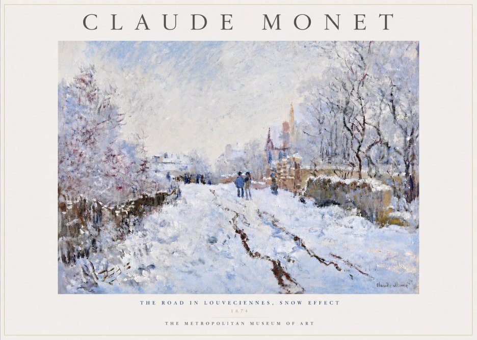Monet The Road in Louveciennes, Snow Effect No3 - Juliste