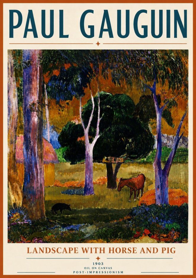 Paul Gauguin Landscape with Horse and Pig No6 - Juliste