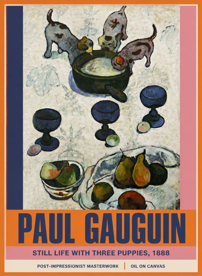 Paul Gauguin Still Life with Three Puppies, 1888 No2 - Juliste