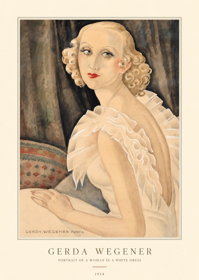 Gerda Wegener Portrait of a Woman in a White Dress No4 - Juliste