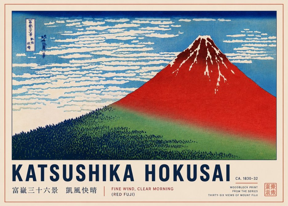 Katsushika Hokusai Fine Wind, Clear Morning (Red Fuji) I No4 - Juliste