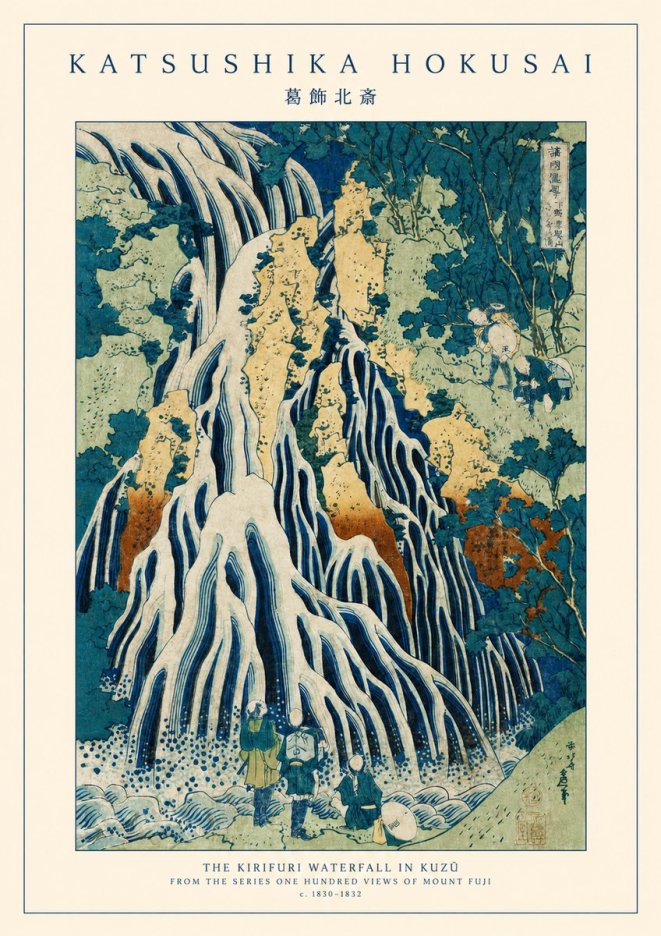 Katsushika Hokusai The Kirifuri Waterfall in Kuzū from the Series One Hundred Views of Mount Fuji No1 - Juliste