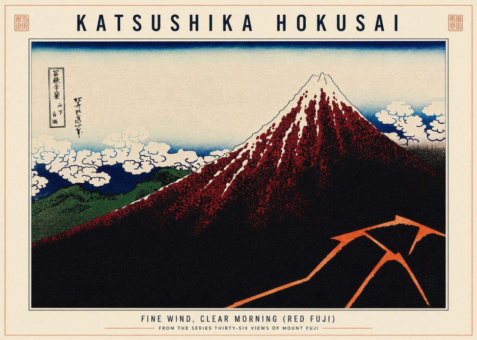 Katsushika Hokusai Fine Wind, Clear Morning (Red Fuji) II No6 - Juliste