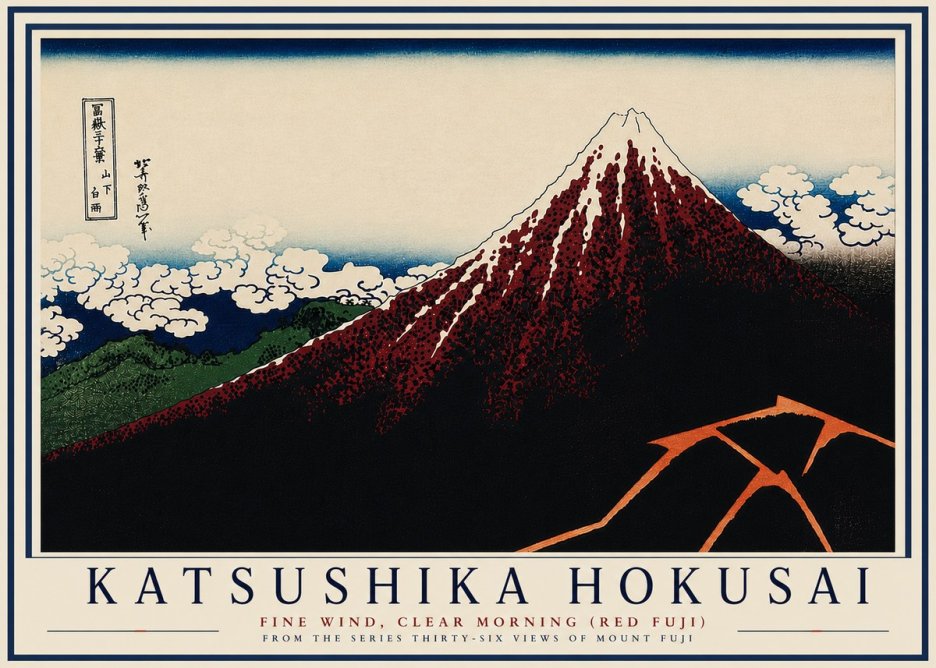 Katsushika Hokusai Fine Wind, Clear Morning (Red Fuji) II No7 - Juliste