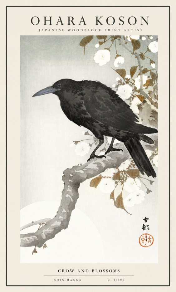 Ohara Koson Crow and Blossoms I No1 - Juliste