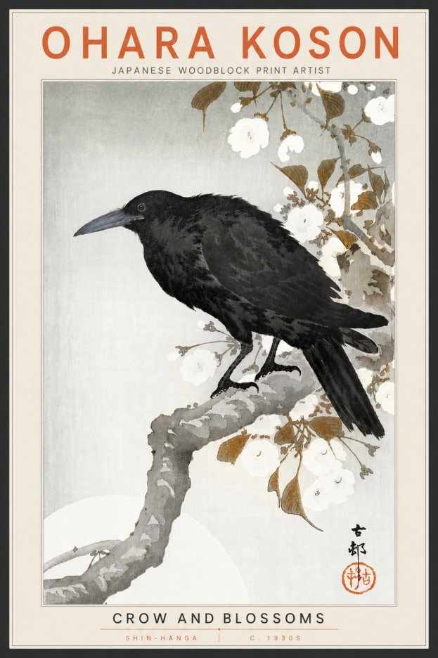 Ohara Koson Crow and Blossoms I No4 - Juliste