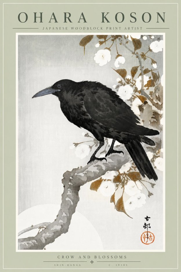 Ohara Koson Crow and Blossoms I No6 - Juliste