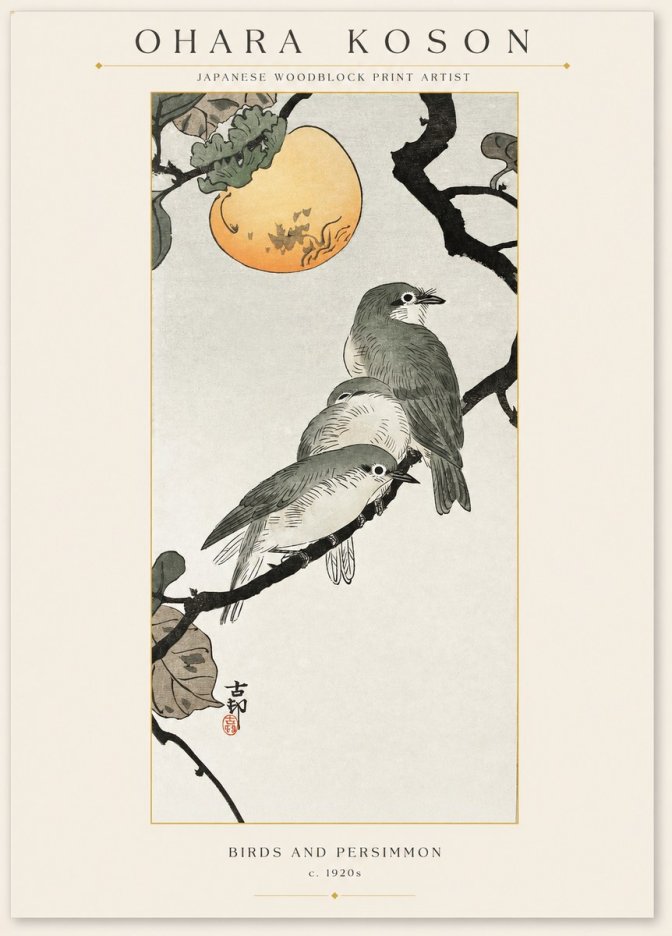 Ohara Koson Birds and Persimmon No1 - Juliste