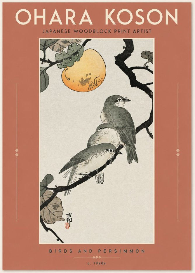 Ohara Koson Birds and Persimmon No2 - Juliste