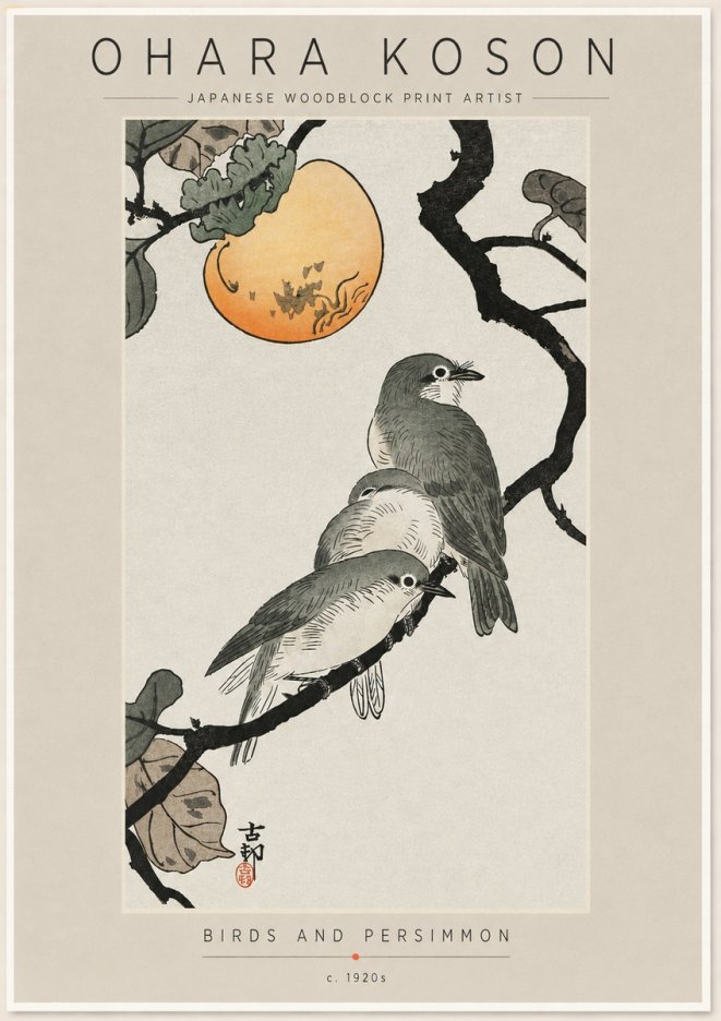 Ohara Koson Birds and Persimmon No6 - Juliste