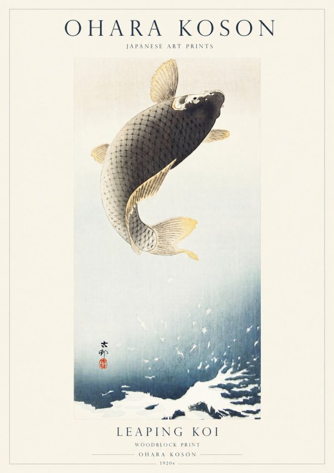 Ohara Koson Leaping Koi I No1 - Juliste