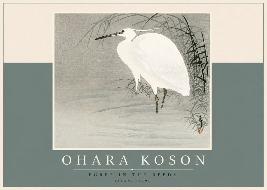 Ohara Koson Egret in the Reeds No2 - Juliste